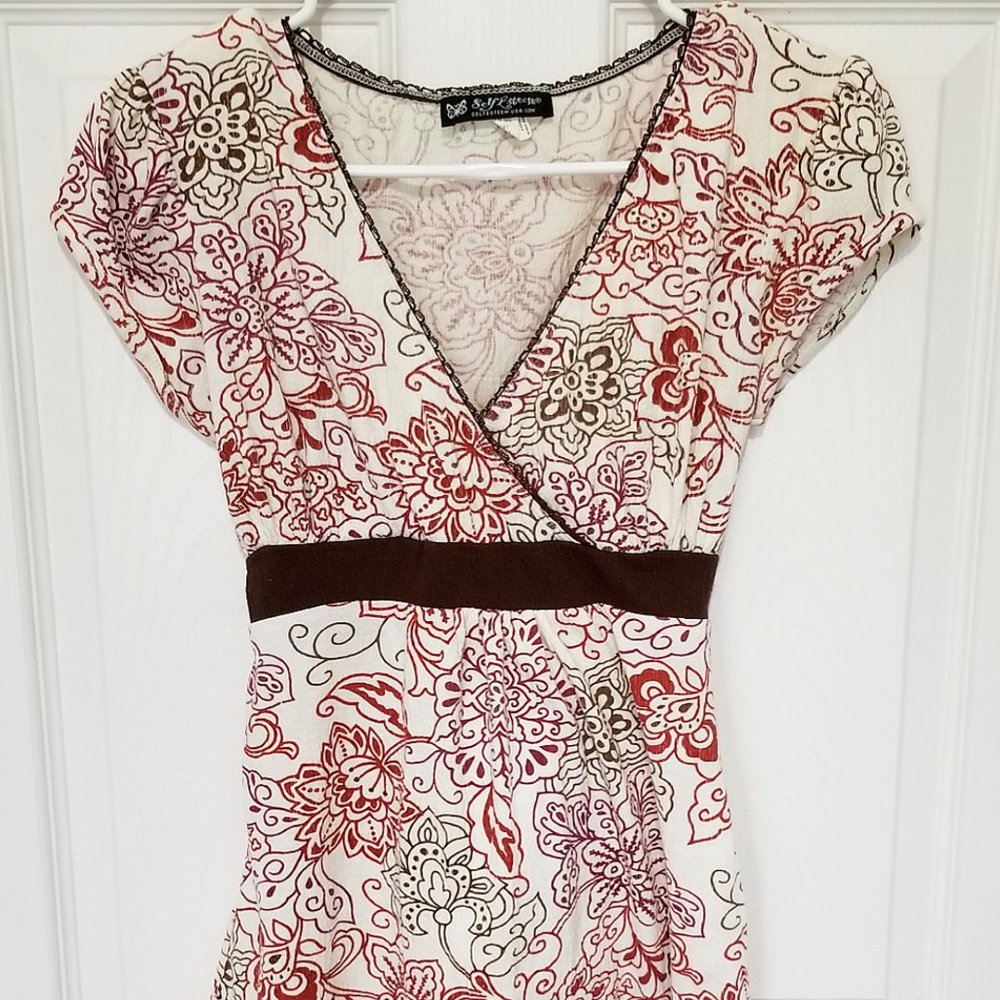 Y2k Babydoll Top in Red Brown and White size Large